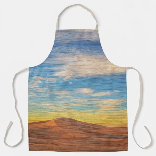 Tablier Beautiful Sunrise Over Sand Dunes On Wood (Recto)