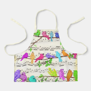 Tablier Beaux Oiseaux Musicaux Colorés Apron Musique Heure