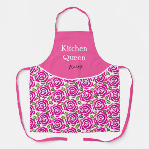 Tablier Beaux Roses Rose Magenta Chaud Nom Personnalisé Fé