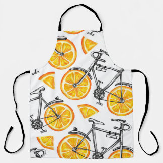 Tablier Beaux vélos avec roues orange. Main d'aquarelle