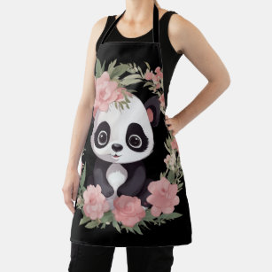 Tablier Bébé adorable Panda Ours avec fleurs