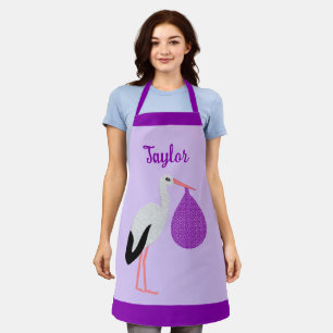 Tablier Bébé Cigogne Personnalisé Violet Genre Neutre