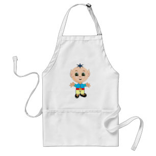 Tablier Bébé elfe heureux mignon en vêtements bleus et jau