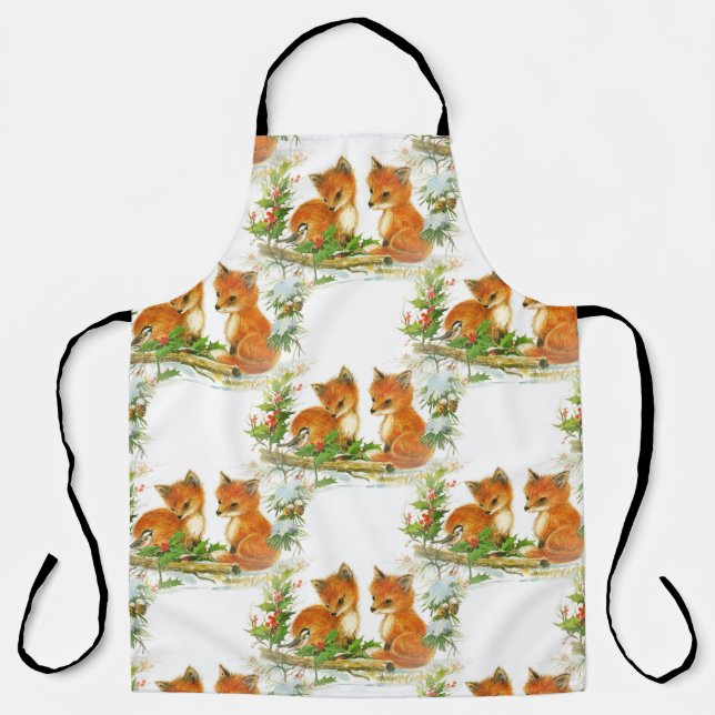 Tablier Bébé Foxes Holly Bird Christmas Apron (Recto)