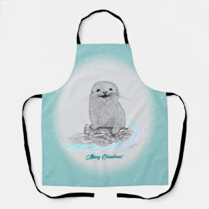 Tablier Bébé loutre de mer blanche mignonne, Joyeux Noël