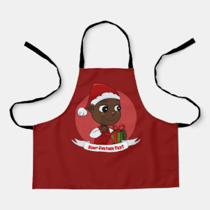 Tablier Bébé Noël mignon avec un cadeau et le chapeau du P