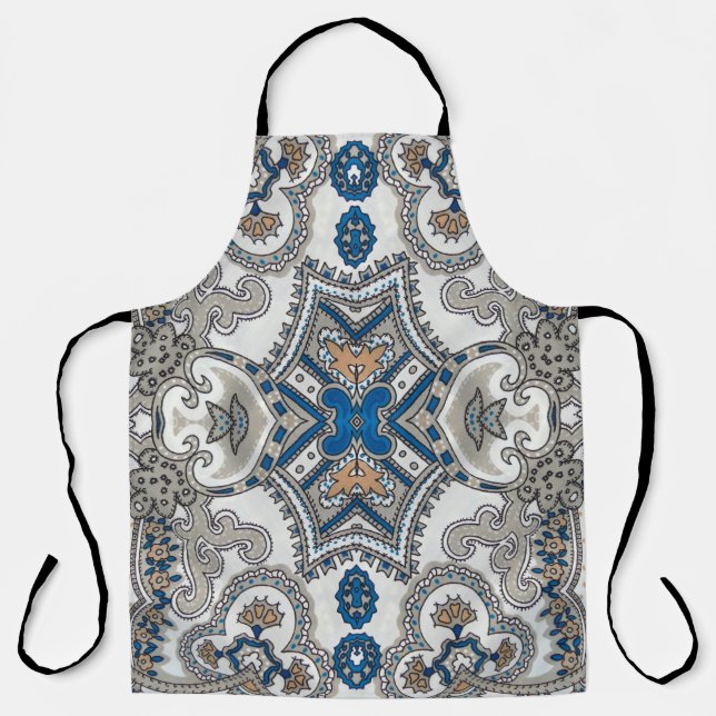 Tablier Belle arabesque blanche et bleue, motif islamique (Recto)