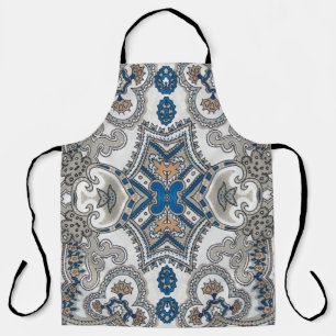 Tablier Belle arabesque blanche et bleue, motif islamique