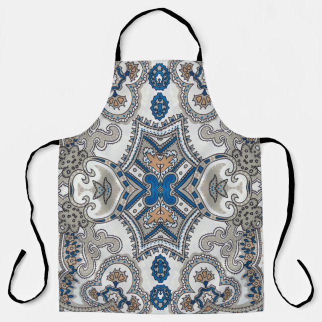 Tablier Belle arabesque blanche et bleue, motif islamique (Recto)