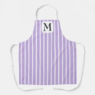 Tablier Belle bande violette et blanche simple initiale