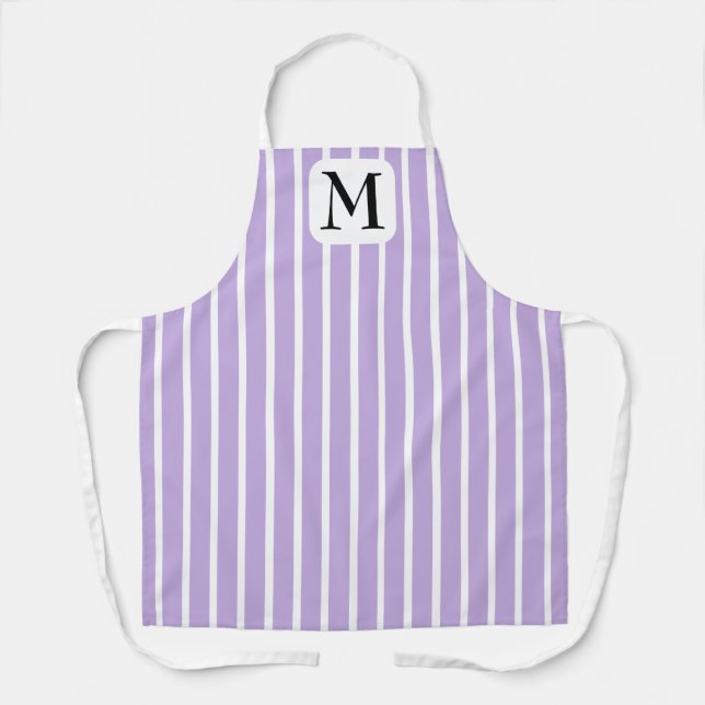 Tablier Belle bande violette et blanche simple initiale (Recto)