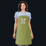 Tablier Belle couleur vert olive élégant grand initial<br><div class="desc">Police élégante sur la couleur naturelle comme le vert d'olive.</div>