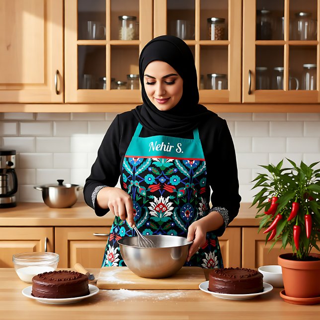 Tablier 💙 ❤️ 🖤 Belle Iznik motif turc (💙❤️🖤 Beautiful Iznik Turkish pattern Apron)