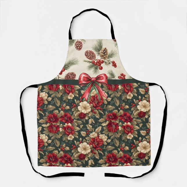 Tablier Belles fleurs de Noël et pommes de pin (Recto)
