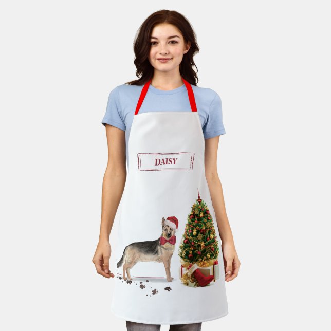 Tablier Berger allemand drôle Chien de Noël avec arbre (Porté)
