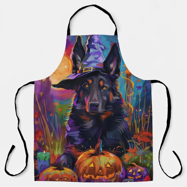 Tablier Berger belge effrayant Halloween Sorcière Citrouil (Recto)