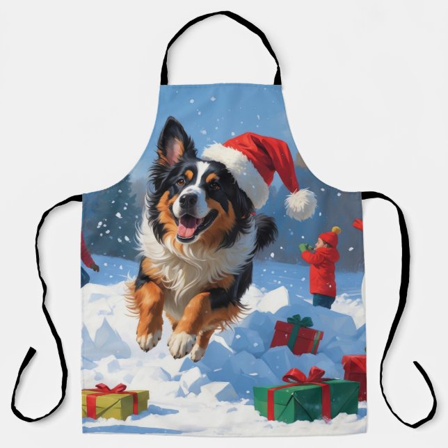 Tablier Berger belge Scène de neige festive de Noël (Recto)