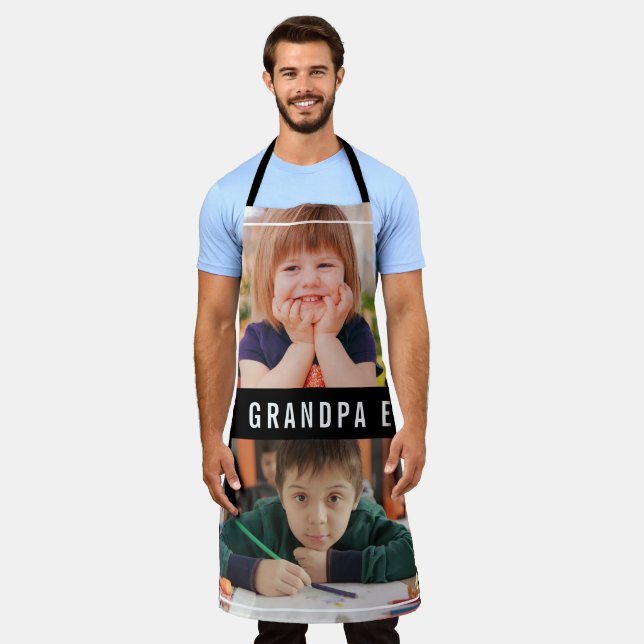 Tablier Best Grandpa Ever Grandkids 2 Photo Collage Black (Porté)