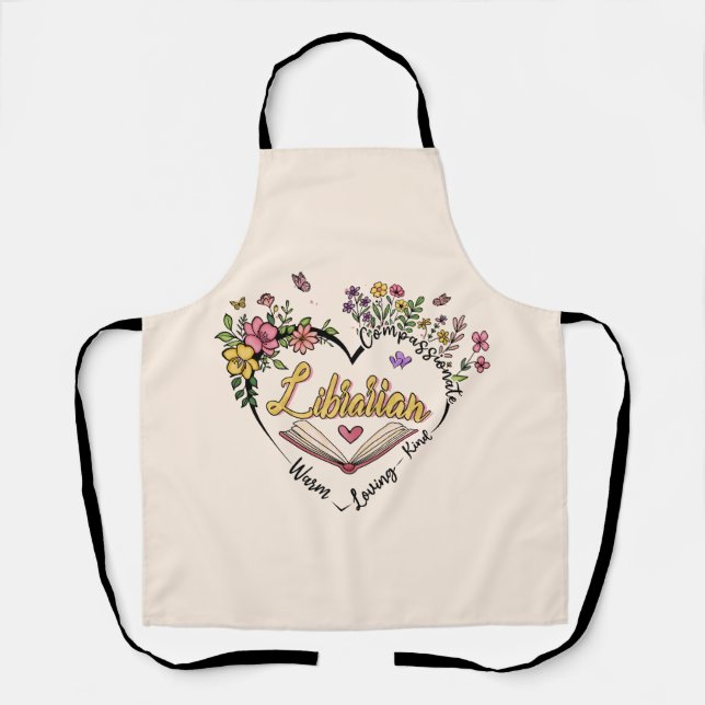 Tablier Bibliothécaire compatissante - Floral Heart Design (Recto)