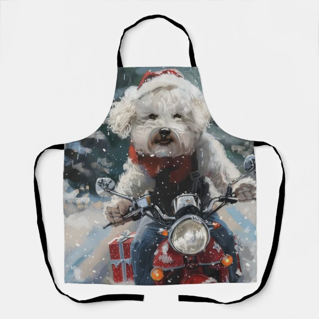 Tablier Bichon frisé à moto Noël (Recto)