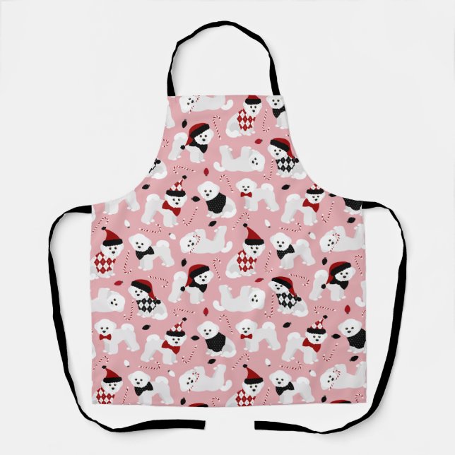 Tablier Bichon Frise Christmas Pink Apron (Recto)