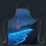 Tablier Bioluminescent Night Coast Apron<br><div class="desc">This apron features a captivating nighttime coastal scene with glowing blue waves that evoke the magic of bioluminescence. Dark cliffs rise in the background under a dramatic sky filled with clouds and faint stars, while red glows on the horizon add a mysterious touch. The striking contrast between luminous water and...</div>