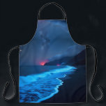 Tablier Bioluminescent Night Coast Apron<br><div class="desc">This apron features a captivating nighttime coastal scene with glowing blue waves that evoke the magic of bioluminescence. Dark cliffs rise in the background under a dramatic sky filled with clouds and faint stars, while red glows on the horizon add a mysterious touch. The striking contrast between luminous water and...</div>