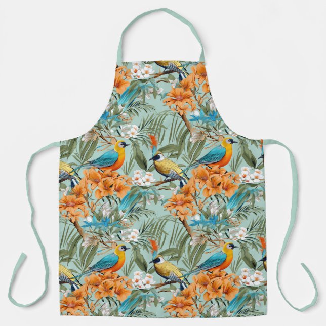 Tablier Birds Chinoiserie Mint Orange (Recto)