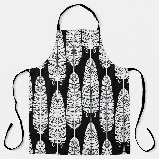 Tablier Birds feathers boho seamless pattern in black and  (Recto)