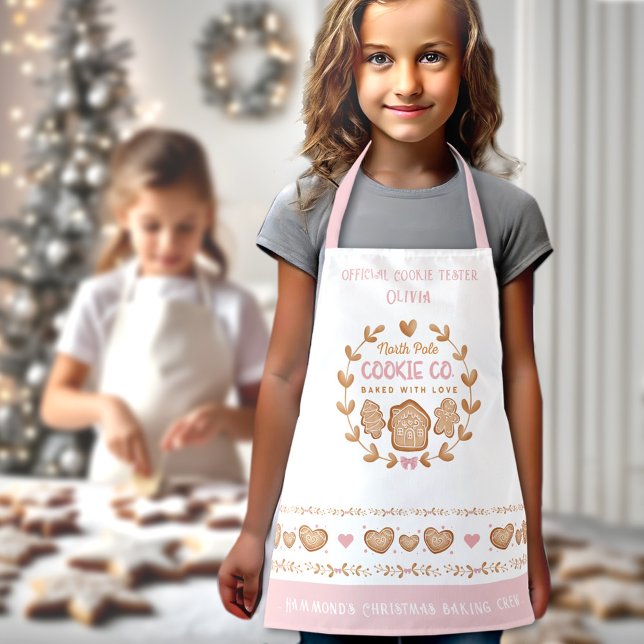 Tablier Biscuits biscuits pour enfants Pink Christmas Apro (Cute Kids' Cookie Baking Pink Christmas Apron)