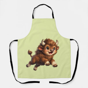 Tablier Bison Mignon aux Grands Yeux Cartoon de Faune Heur