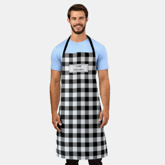 Tablier Bison noir blanc Plaid Lumberjack personnalisé