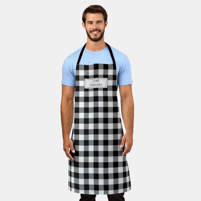 Tablier Bison noir blanc Plaid Lumberjack personnalisé (Porté)
