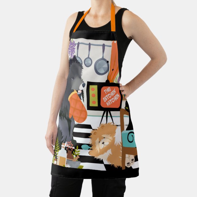 Tablier BITCHEN KITCHEN cute dog cooking grooming garden (Insitu)