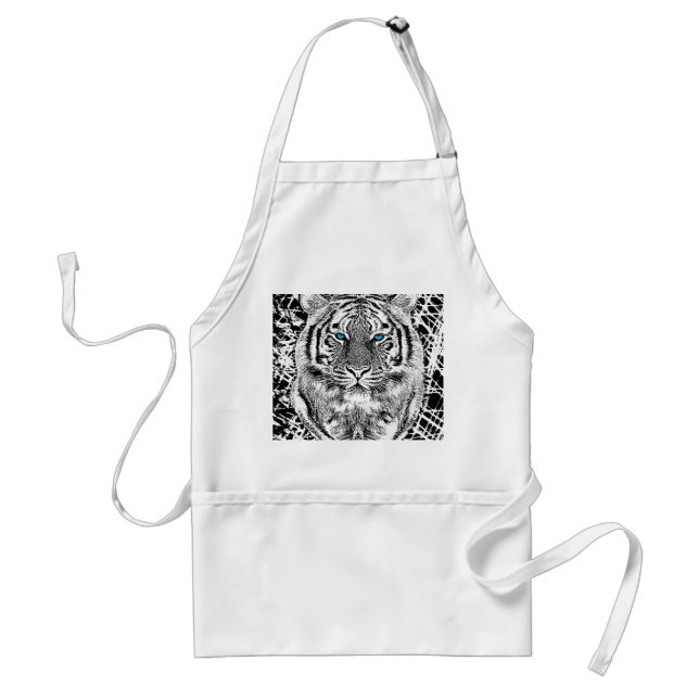 Tablier Black And White Blue Eyes wild Tiger face (Devant)