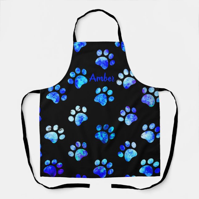 Tablier Black Blue Textured Empreinte de patte Motif Perso (Recto)