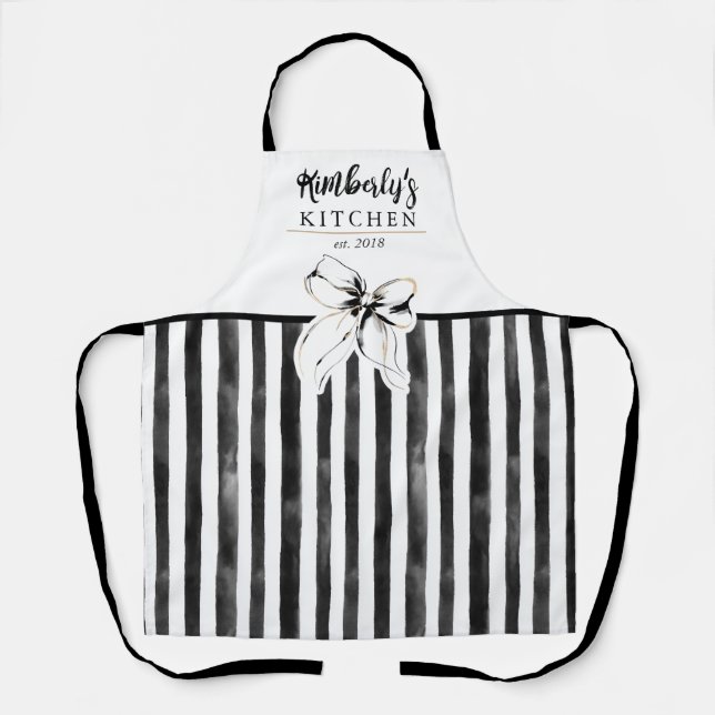 Tablier Black Bow Black and White Stripes Whimsical Name (Recto)