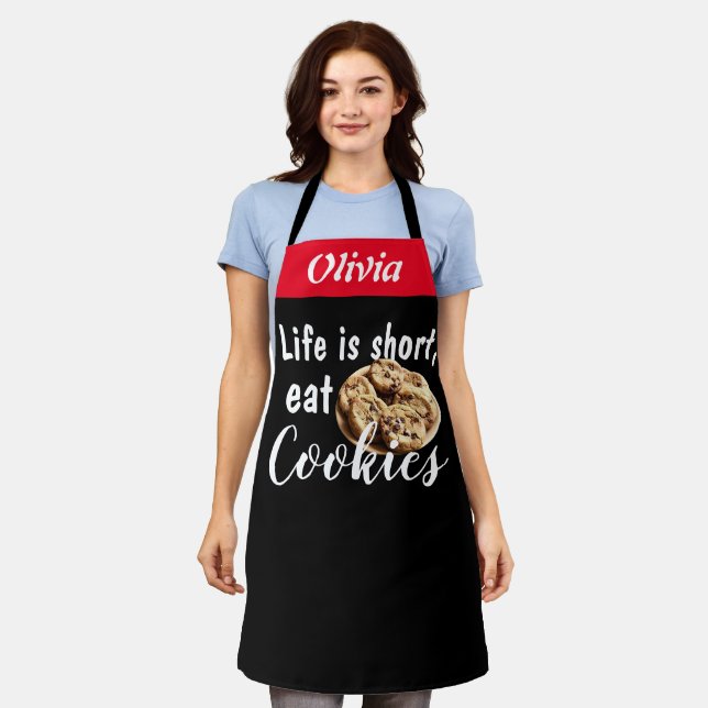 Tablier Black Chef Life is Short Eat Cookies Personnalisé (Porté)