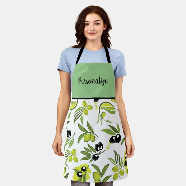 Tablier Black & Green Olives Apron (Porté)