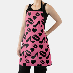 Tablier Black High Heels Kisses Lips Girly Makeup Hearts