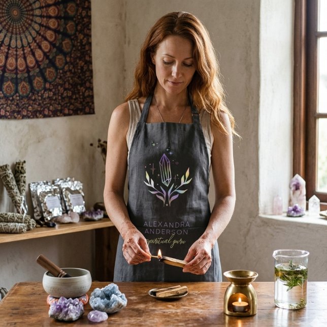 Tablier Black Mystical Holographic Spiritual Crystals  (Black Mystical Holographic Spiritual Crystals Apron)