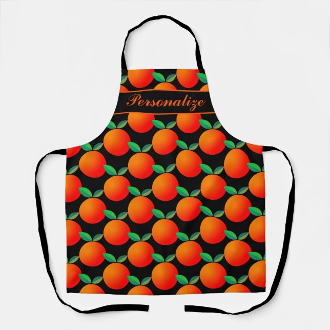 Tablier Black & orange fruits imprimés cuisine personnalis (Recto)