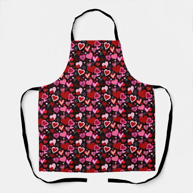 Tablier Black Pink Red Hearts Love Pattern (Recto)