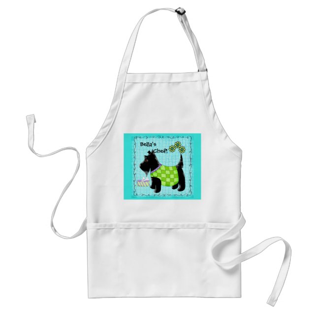 Tablier Black Scottie Chien Nom Turquoise Personnalisé Tur (Devant)