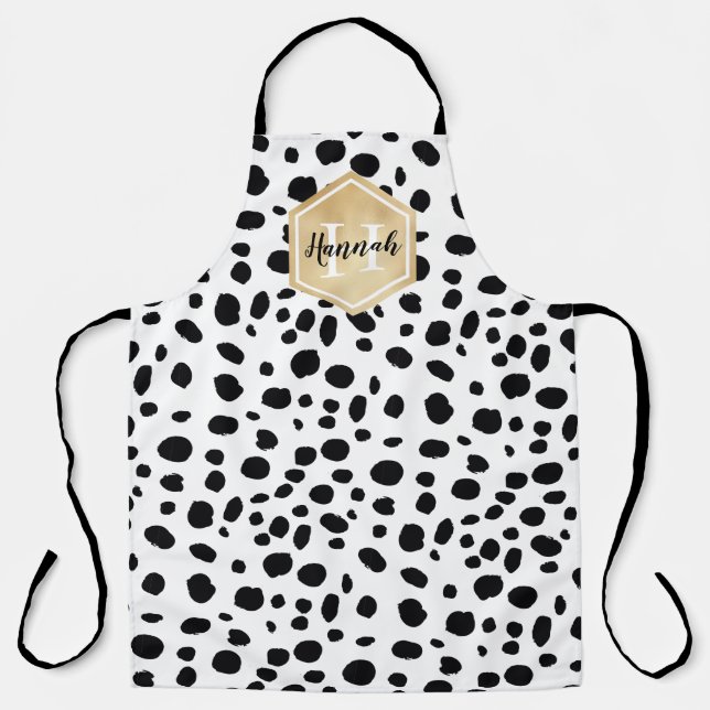 Tablier Black White Spots Motif Gold Monogramme (Recto)