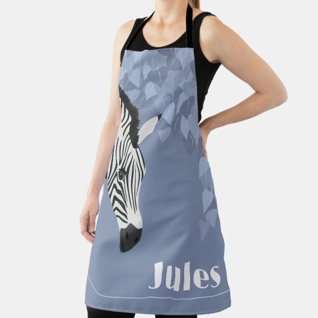Tablier Black White Zebra Blue Ivy ajouter le nom (Insitu)