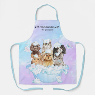 Tablier Blanc Bleu Rose Toilettage pour Animaux Compagnie