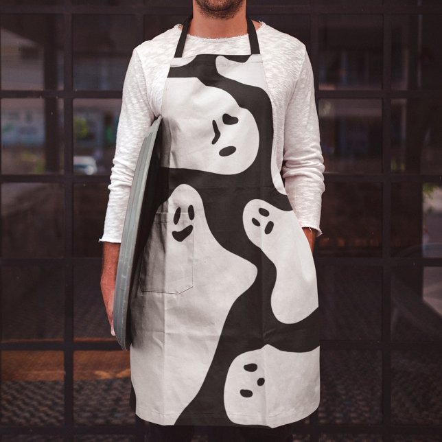Tablier Blanc éffrayant noir blanc Halloween fantômes moti (Créateur téléchargé)