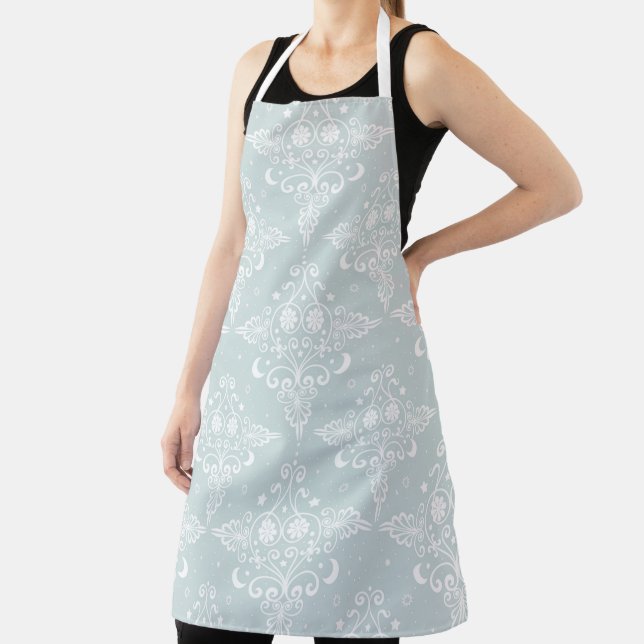 Tablier Blanc élégant sur gris sarcelle poussiéreux pâle c (Insitu)