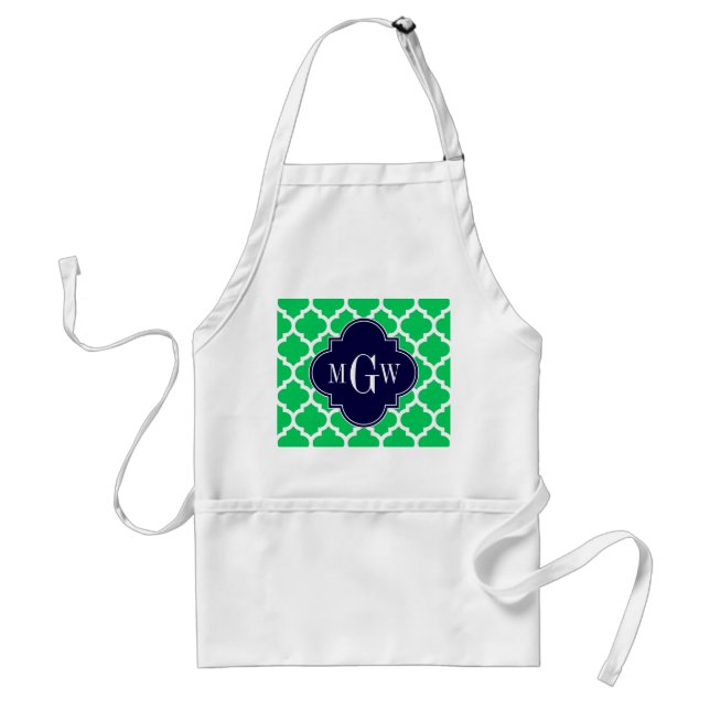 Tablier Blanc Emeraude Marocain #5 Navy 3 Monogramme Initi (Devant)